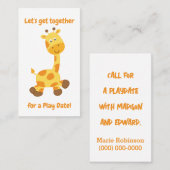 Adorable Giraffe Playdate Telefonnummerkarte (Vorne/Hinten)
