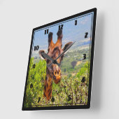 Adorable Giraffe Poking His Head Above The Trees Quadratische Wanduhr (Winkel)