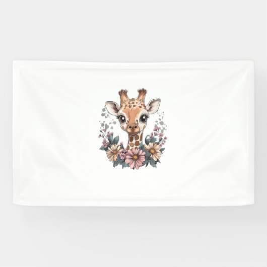 Adorable Giraffe umgeben von Blume _6 Banner (Horizontal)