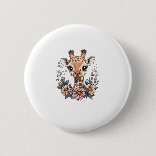 Adorable Giraffe umgeben von Blume _6 Button