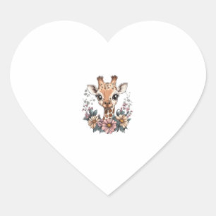 Adorable Giraffe umgeben von Blume _6 Herz-Aufkleber
