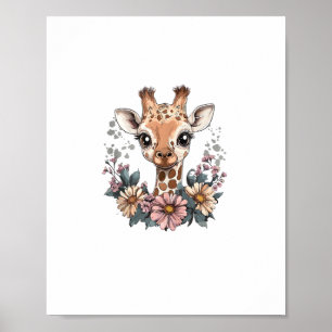 Adorable Giraffe umgeben von Blume _6 Poster
