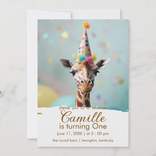 Adorable Giraffe zum Geburtstag Einladung (Vorderseite)