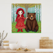 Adorable Girl and Bär in Whimsical Forest Poster (Küche)
