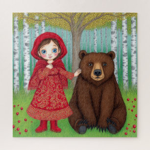 Adorable Girl and Bär in Whimsical Forest Puzzle