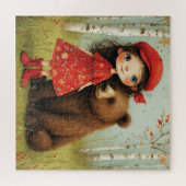 Adorable Girl and Bär in Whimsical Forest Puzzle (Horizontal)