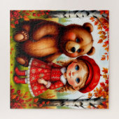 Adorable Girl and Bär in Whimsical Forest Puzzle (Horizontal)