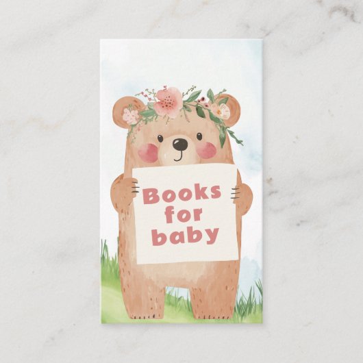 Adorable Girl Bär "Bücher statt Karten" Begleitkarte (Vorderseite)