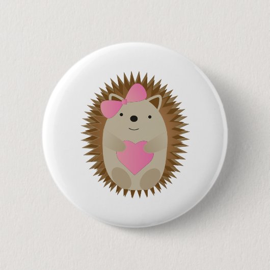 Adorable Girl Cartoon Igel umarmt ein Herz Button (Vorderseite)