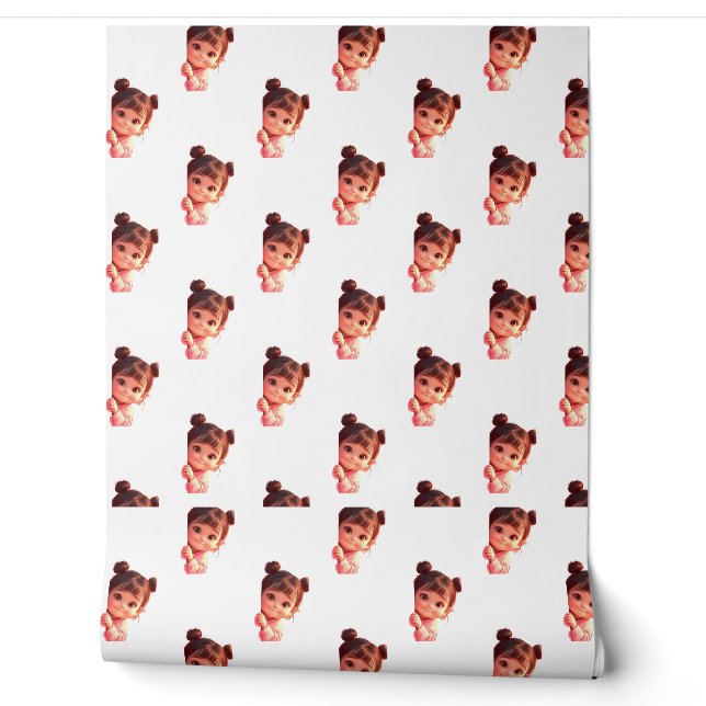 Adorable Girl Cartoon Pattern | Custom Vinyl Tapete (Abrollen)