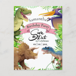 Adorable Girl Dinosaur Birthday Einladung Postkarte