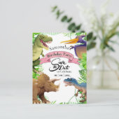 Adorable Girl Dinosaur Birthday Einladung Postkarte (Stehend Vorderseite)