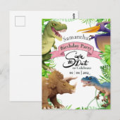 Adorable Girl Dinosaur Birthday Einladung Postkarte (Vorne/Hinten)