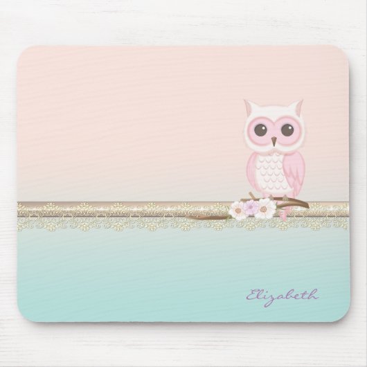 Adorable Girl Niedlich Pink Owl Mousepad (Vorne)