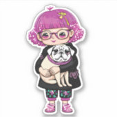 Adorable Girl umarmt einen Mops Aufkleber (Vorderseite)