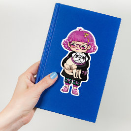 Adorable Girl umarmt einen Mops Aufkleber