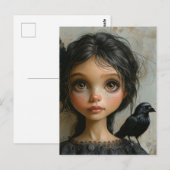 Adorable Girl und ihr Pet Black Bird Postkarte (Vorne/Hinten)