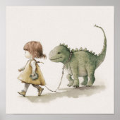 Adorable Girl Walking Dinosaurier Wand Art Poster (Vorne)