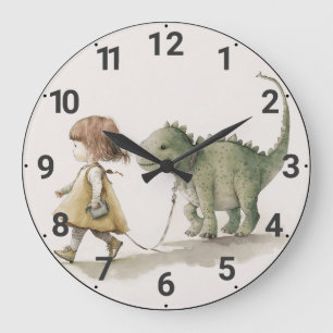 Adorable Girl Walking Dinosaurieruhr Große Wanduhr