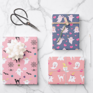 Adorable Girlie Halloween Wrapping Paper Sheets Geschenkpapier Set