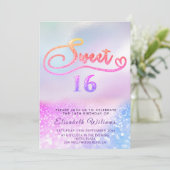 Adorable Glam holografischen Glitzer Skript ombre Einladung (Stehend Vorderseite)