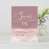 Adorable Glam Rose Gold Glitzer Skript ombre Invi Einladung (Stehend Vorderseite)