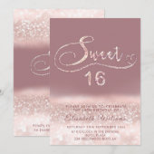 Adorable Glam Rose Gold Glitzer Skript ombre Invi Einladung (Vorne/Hinten)