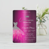Adorable Glitzer Kleid Lila Metallic Quinceanera Einladung (Stehend Vorderseite)
