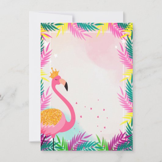 Adorable Glitzer Rosa Flamingo Palm Blätter Einladung (Rückseite)