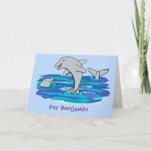 Adorable glückliche Delphine Cartoon Illustration Karte