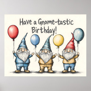 Adorable Gnome Birthday Illustration mit Balloons Poster