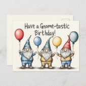 Adorable Gnome Birthday Illustration mit Balloons Postkarte (Vorne/Hinten)