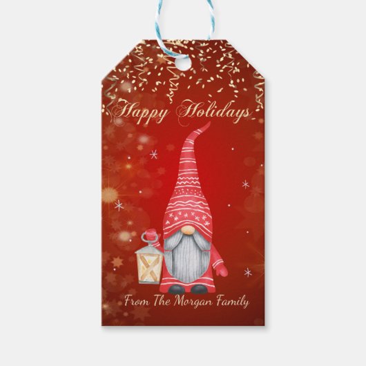 Adorable Gnome Confetti, rot Geschenkanhänger (Vorderseite)