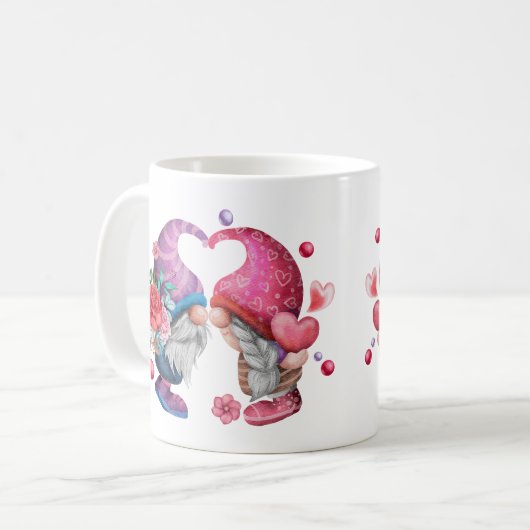 Adorable Gnome Couple Valentine's Day Coffee Tasse (Vorderseite Links)