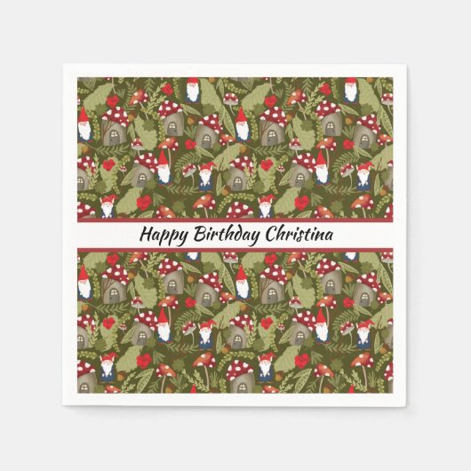 Adorable Gnomen und Pilze Personalisierte Papier Serviette (Vorderseite)