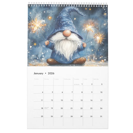 Adorable Gnomes 2026 Single Page Kalender (Jan 2026)