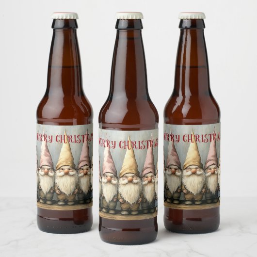 Adorable Gnomes Pointed Hats Long Beard Bierflaschenetikett (Flaschen)
