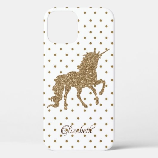 Adorable Gold Glitzer Unicorn, Polka Dots Case-Mate iPhone Hülle (Rückseite)