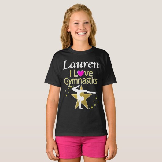 ADORABLE GOLD I LIEBE GYMNASTICS PERSONALISIERTES T-Shirt (Vorne ganz)