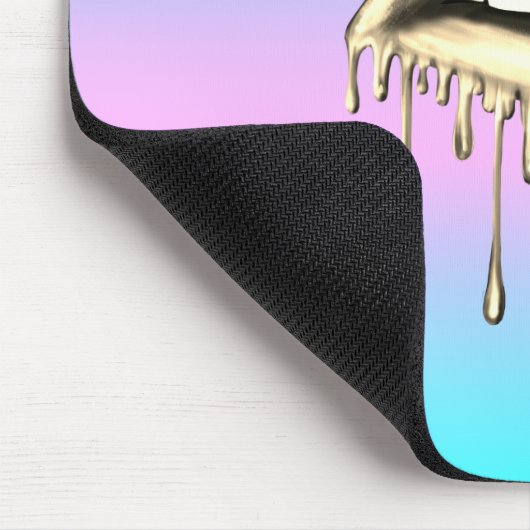 Adorable Gold Metallic Dripping Lips Holographic Mousepad (Ecke)