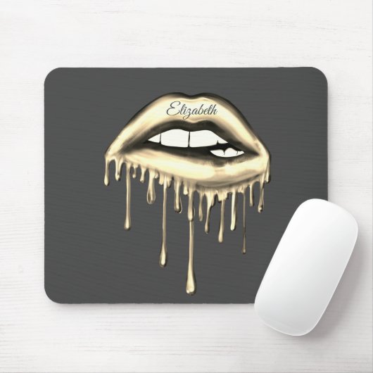 Adorable Gold Metallic Dripping Lips Mousepad (Mit Mouse)
