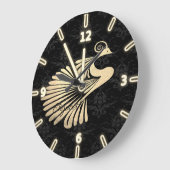 Adorable Gold Peacock Black Damask - Personalisier Große Wanduhr (Winkel)