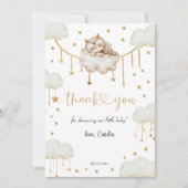 Adorable Gold Starry Sleeping Owl Babydusche Dankeskarte (Vorderseite)