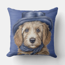 ADORABLE GOLDEN DOODLE PUPPING MIT BLAUE HAT KISSEN