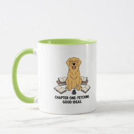 Adorable Golden Retriever Author Cartoon Design Tasse