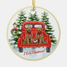 Adorable Goldendoodles Vintager roter Lkw Ornament