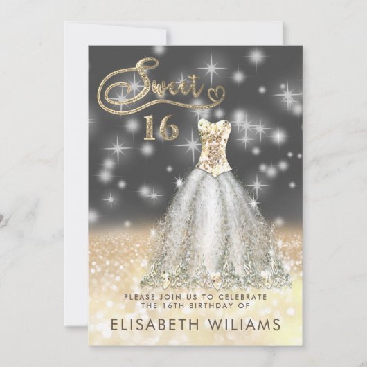 Adorable Goldkleid charmante glittery ombre invit Einladung (Vorderseite)