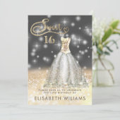 Adorable Goldkleid charmante glittery ombre invit Einladung (Stehend Vorderseite)