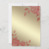 Adorable Goldkleid-Rote Rosen Einladung (Rückseite)