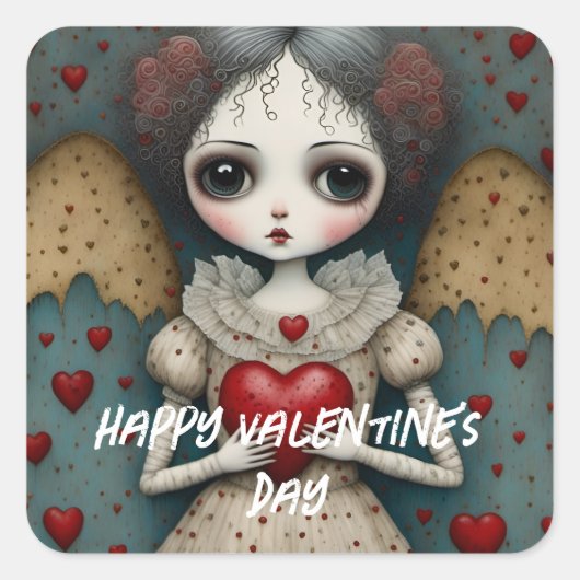 Adorable Gothic Valentine Doll Quadratischer Aufkleber (Vorderseite)